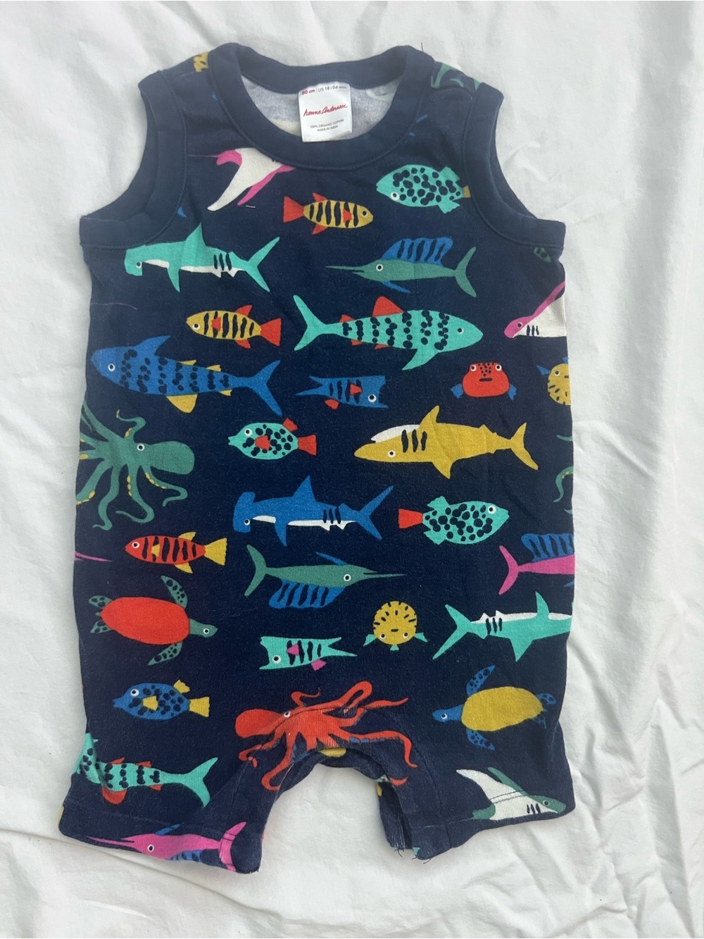 Hanna Andersson Navy Romper or Sleeper with Colorful Sea Creatures